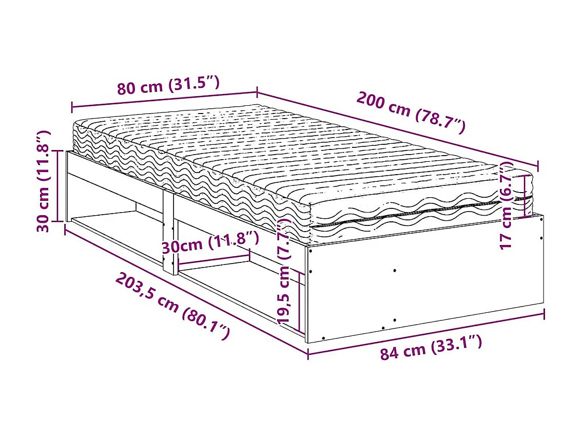 Lit de jour avec matelas blanc 80x200 cm bois de pin massif
