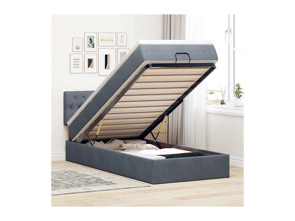 Cadre de lit ottoman avec matelas gris foncé 80x200 cm velours
