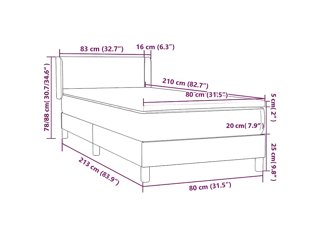 Boxspringbett mit Matratze Hellgrau 80x210 cm Samt