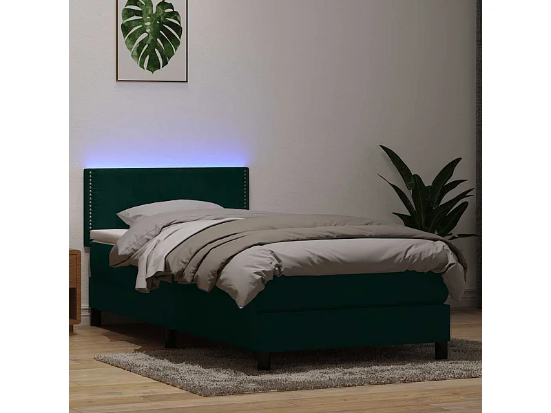 Boxspring met matras en LED fluweel donkergroen 80x210 cm