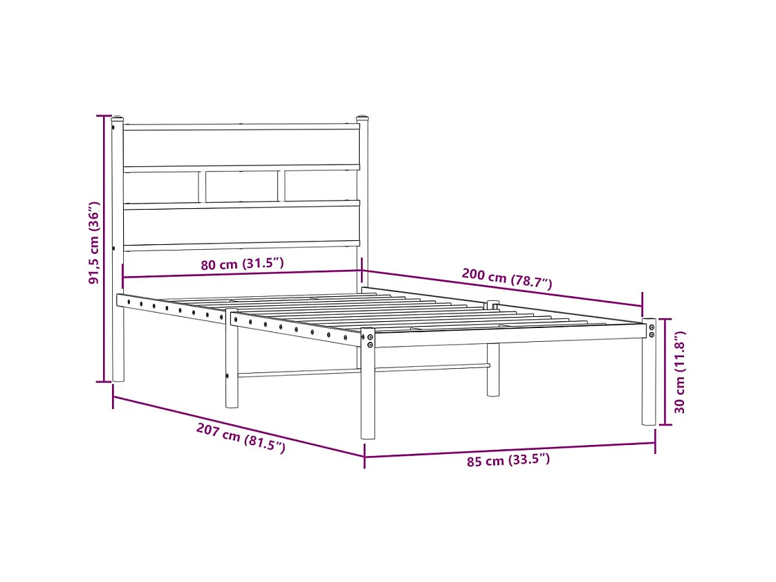 Bedframe zonder matras metaal sonoma eikenkleurig 80x200 cm