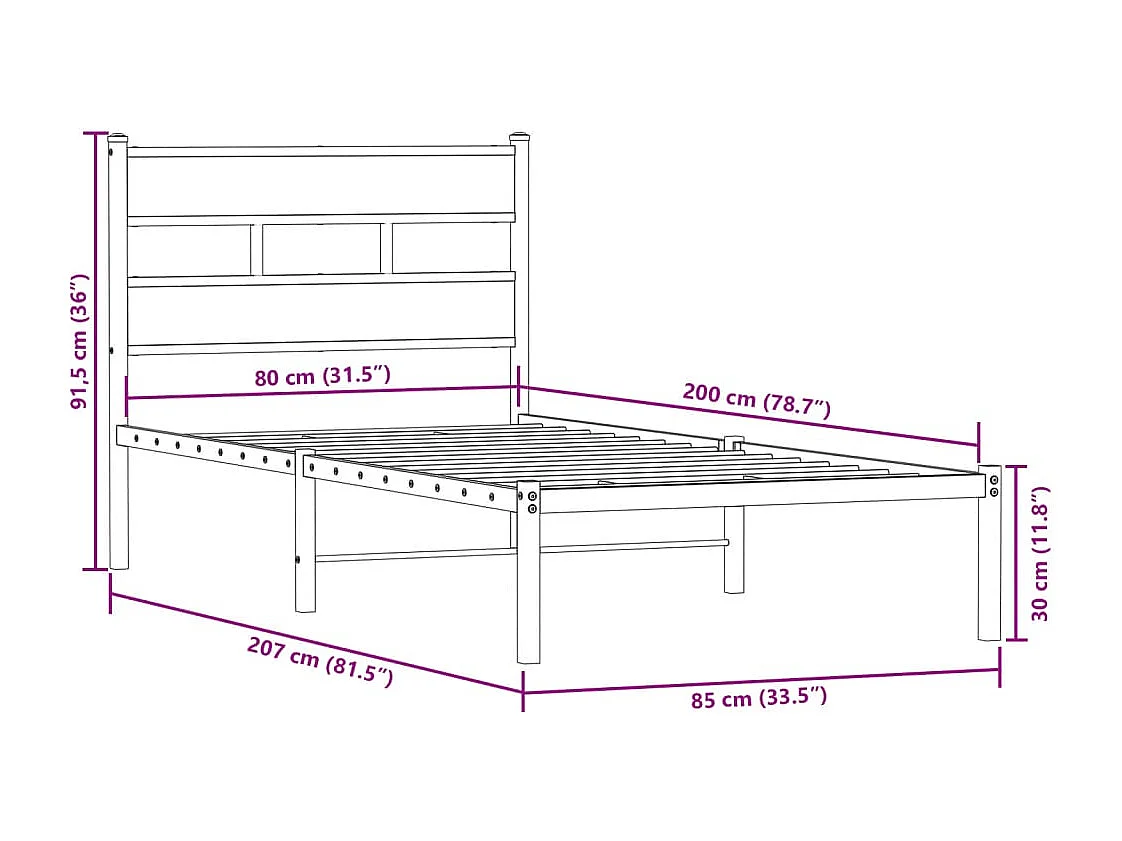 Bedframe zonder matras metaal sonoma eikenkleurig 80x200 cm