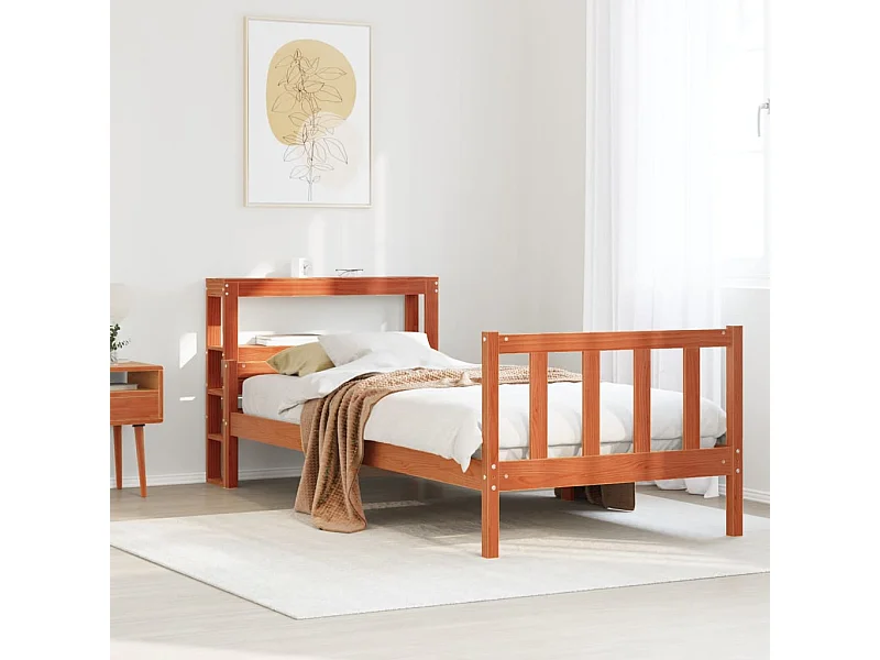 Cadre de lit avec tête de lit sans matelas cire marron 75x190cm