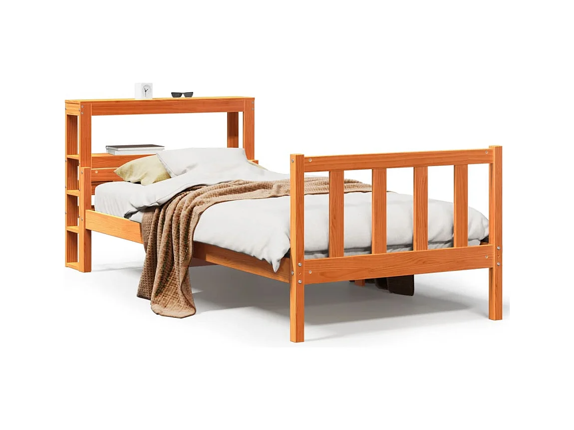 Cadre de lit avec tête de lit sans matelas cire marron 75x190cm