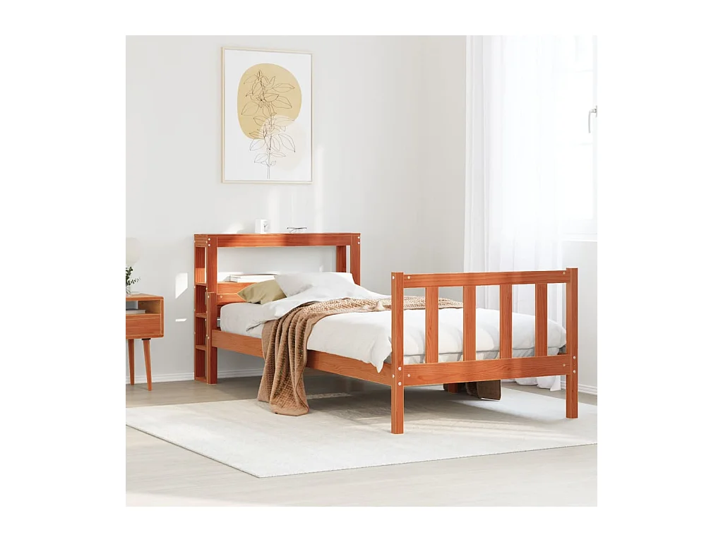 Bedframe met hoofdbord massief grenenhout wasbruin 75x190 cm