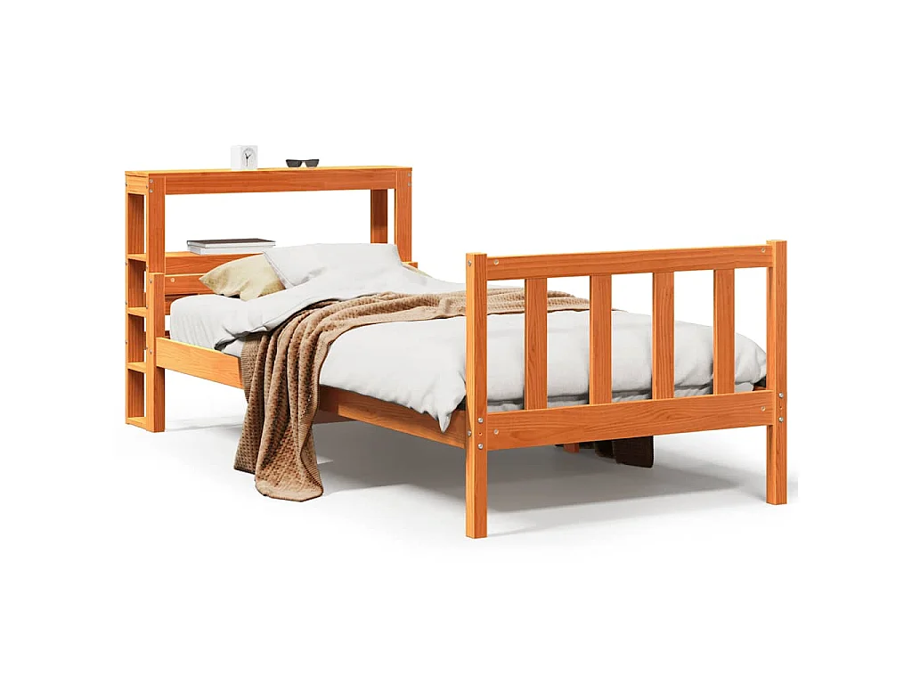 Estrutura cama c/ cabeceira 75x190 cm pinho maciço castanho-mel