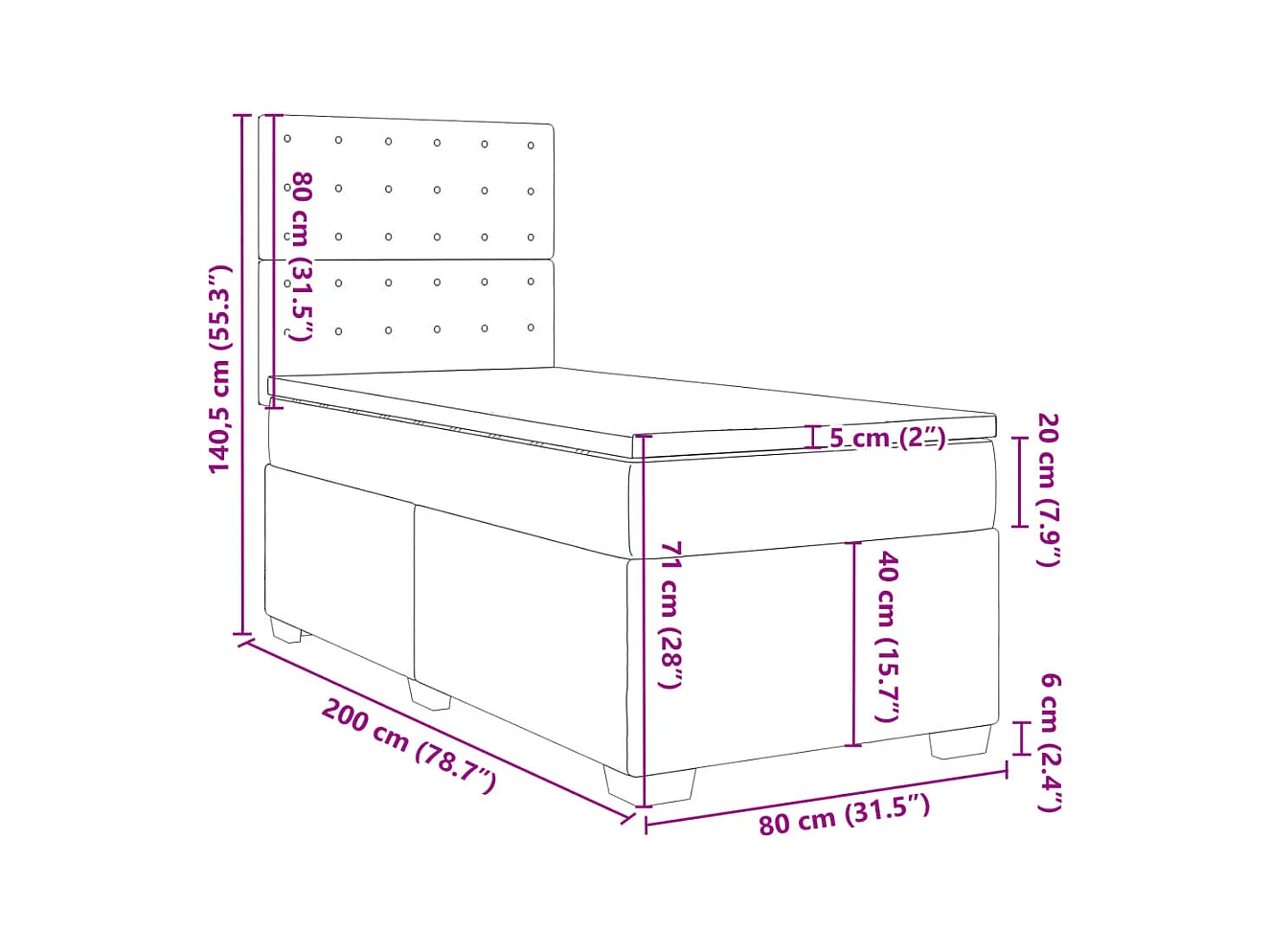 Boxspringbett mit Matratze Hellgrau 80x200 cm Stoff