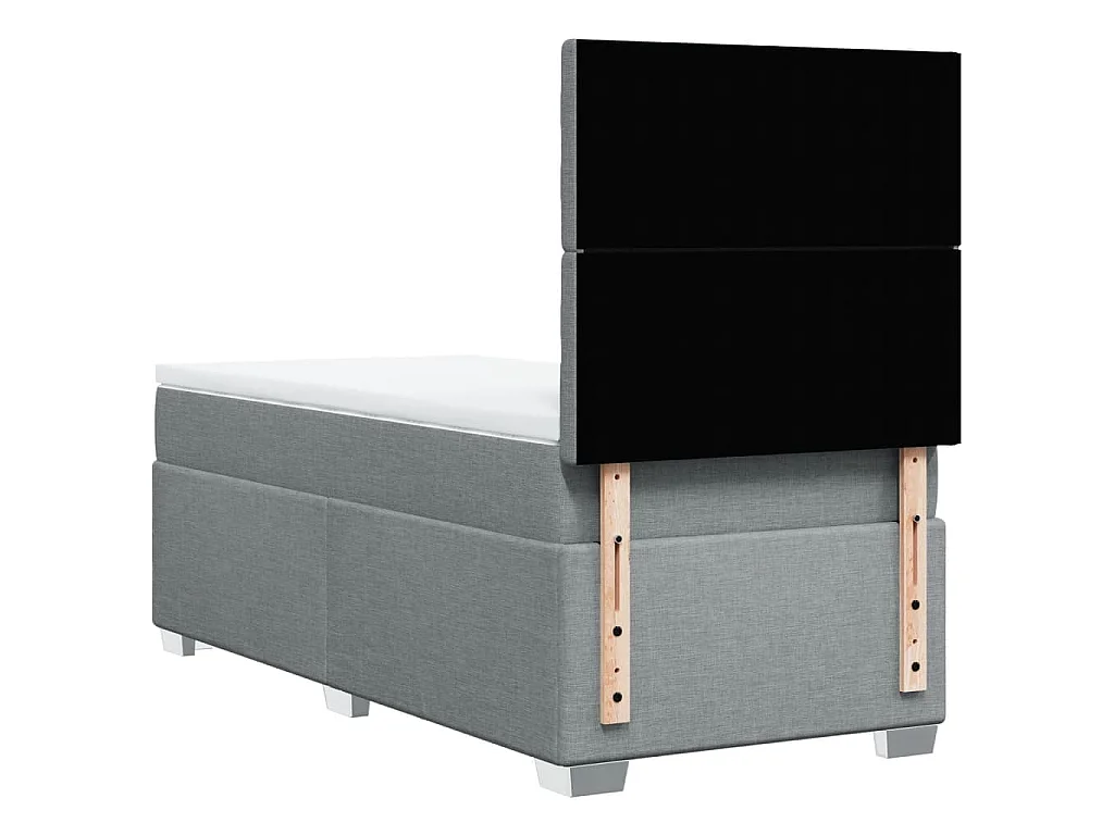 Cama box spring con colchón tela gris claro 80x200 cm