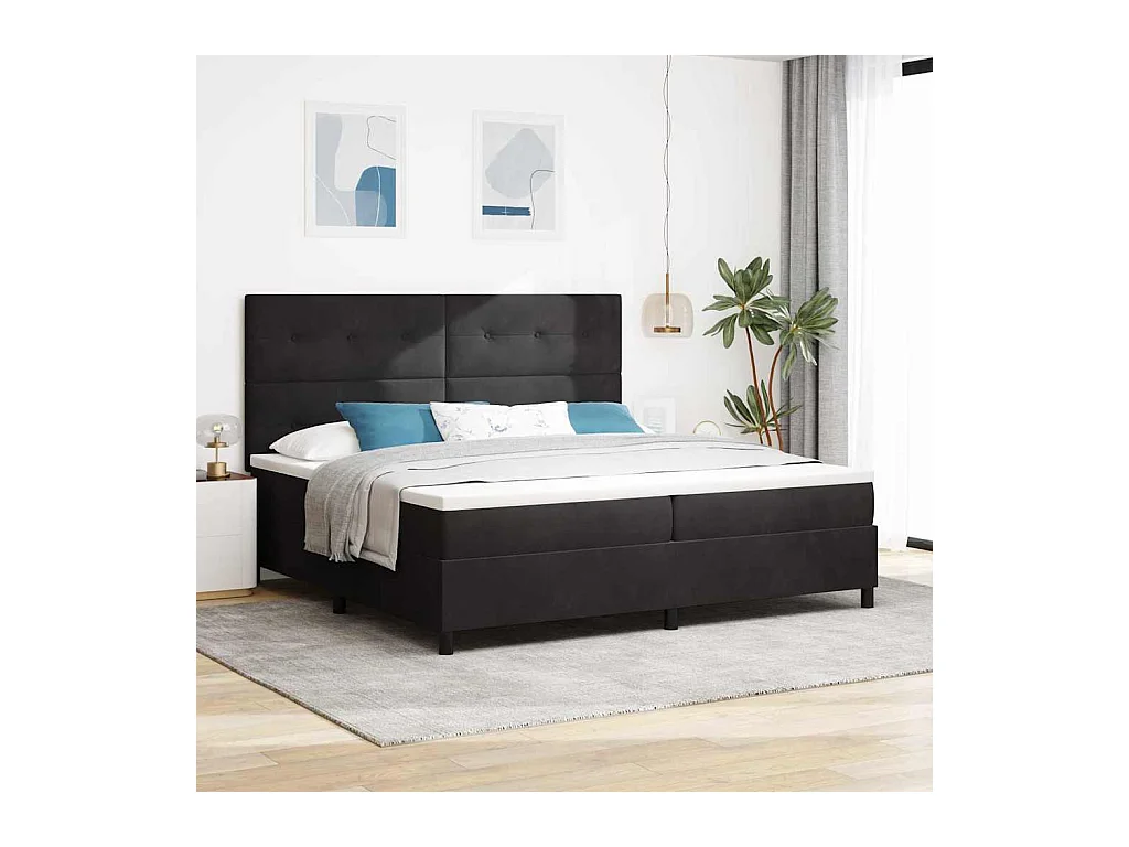 Lit à ressorts avec matelas Noir 200 x 200 cm Velours