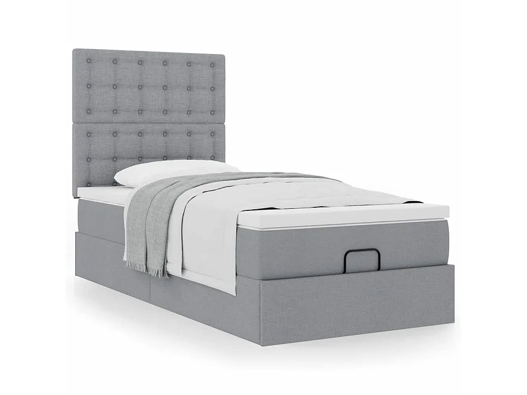 Ottoman-Bett mit Matratze Hellgrau 80x200 cm Stoff