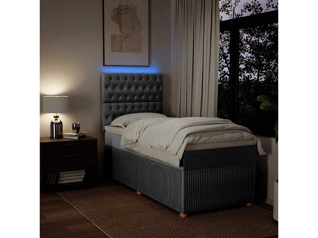Cama box spring con colchón tela gris claro 80x200 cm