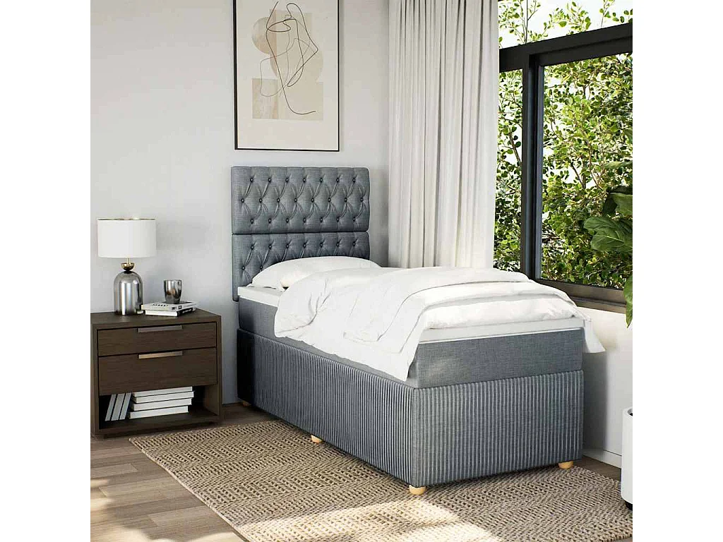 Cama box spring con colchón tela gris claro 80x200 cm