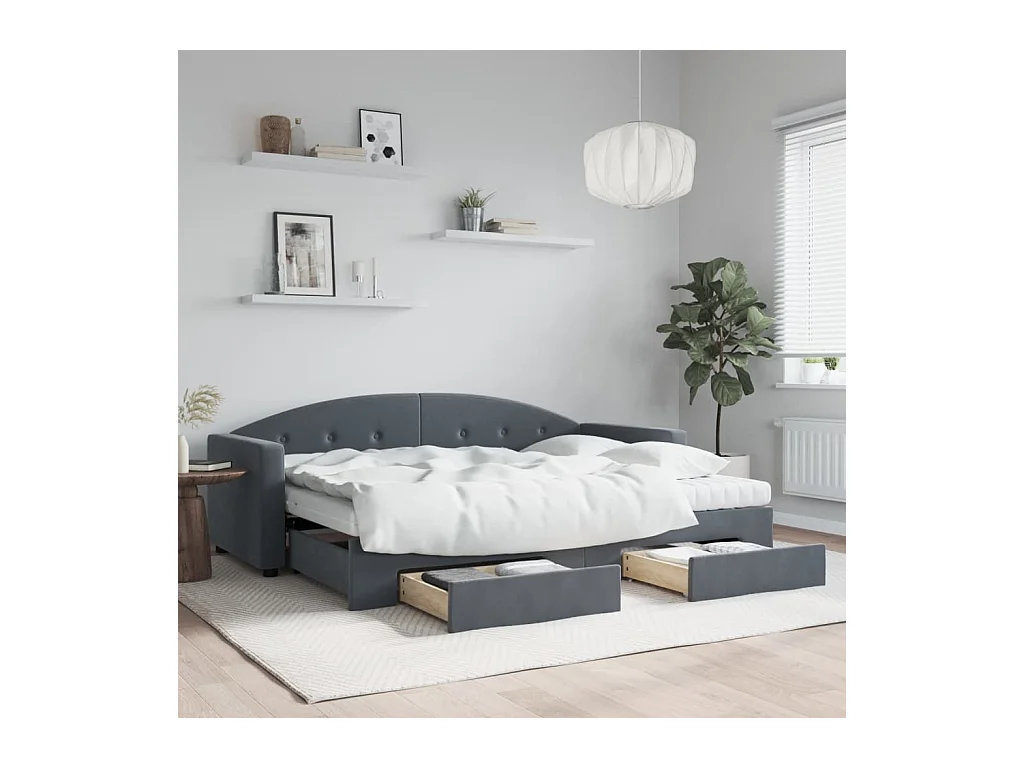 Divano Letto Estraibile Cassetti Grigio Scuro 80x200cm Velluto
