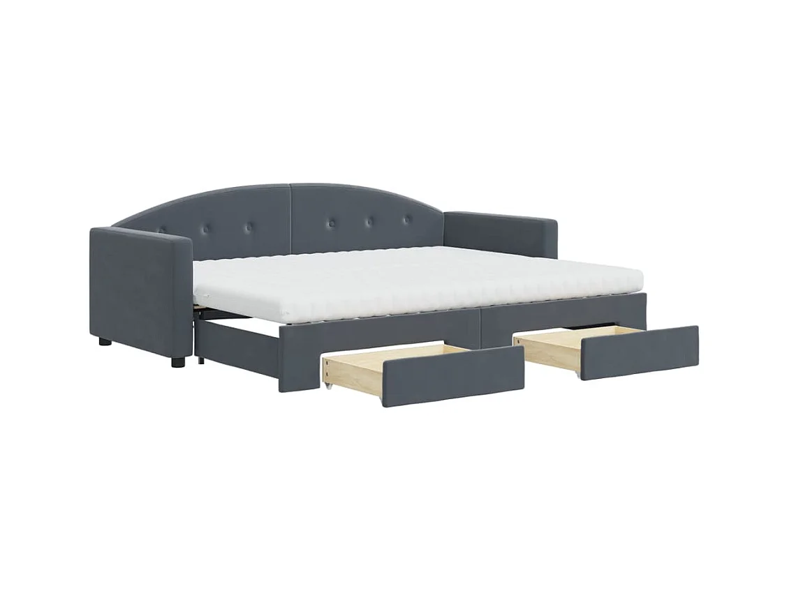 Divano Letto Estraibile Cassetti Grigio Scuro 80x200cm Velluto