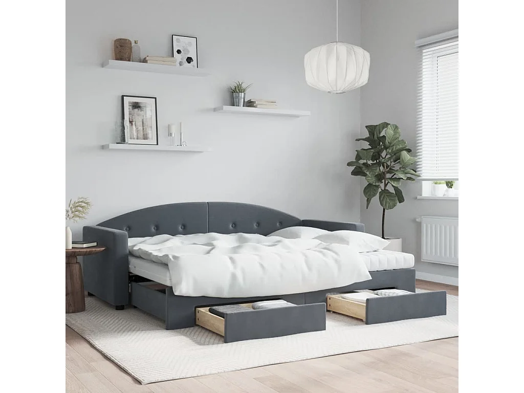Slaapbank onderschuifbed en lades 80x200 cm fluweel donkergrijs