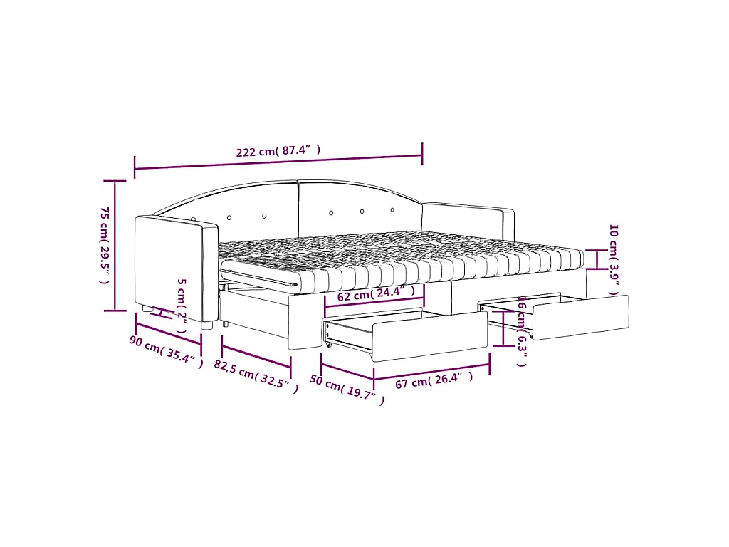 Slaapbank onderschuifbed en lades 80x200 cm fluweel donkergrijs