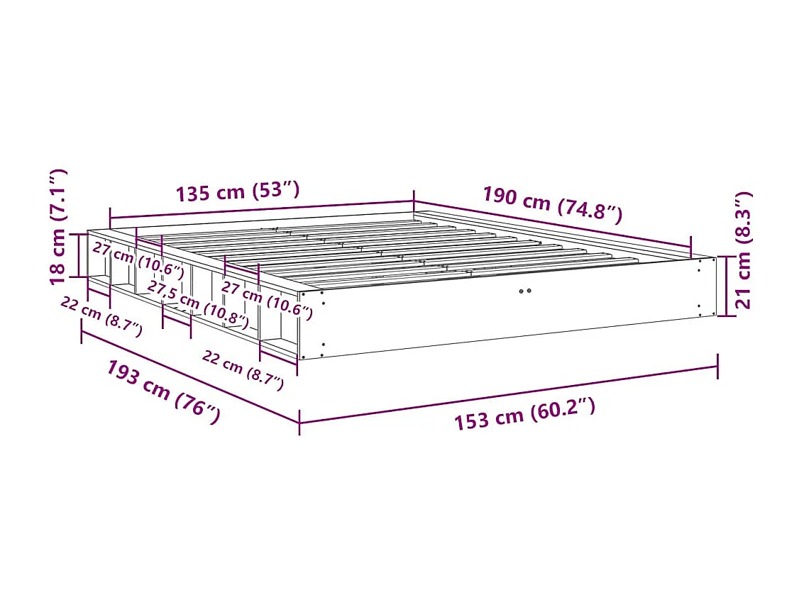 Massivholzbett ohne Matratze 135x190 cm Eichenholz