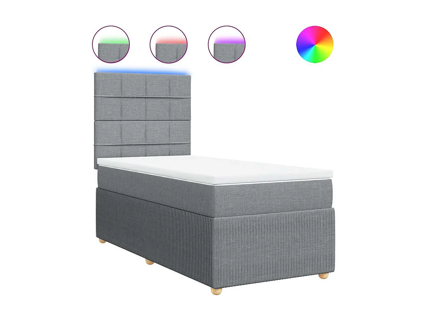 Cama box spring con colchón tela gris claro 80x200 cm