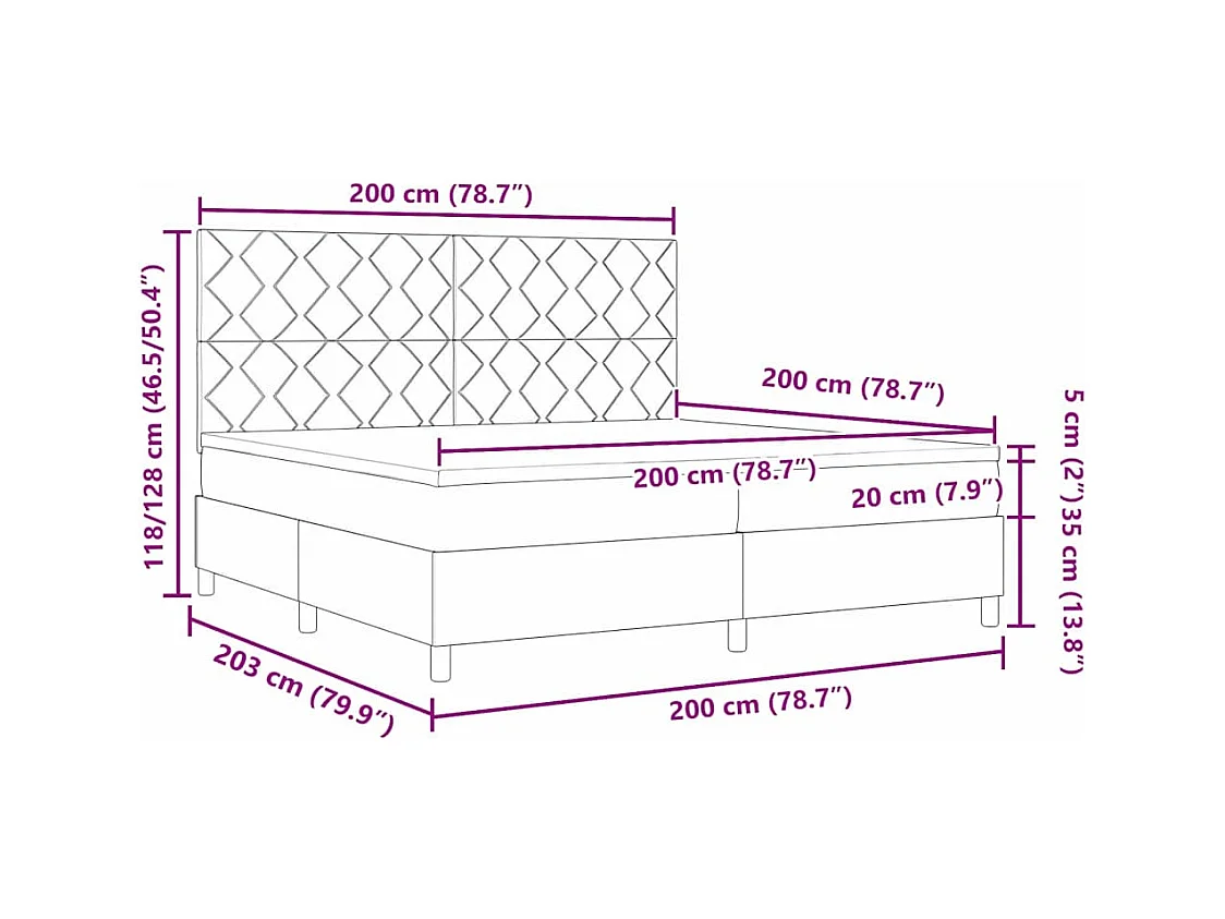 Boxspringbett mit Matratze Schwarz 200 x 200 cm Samt