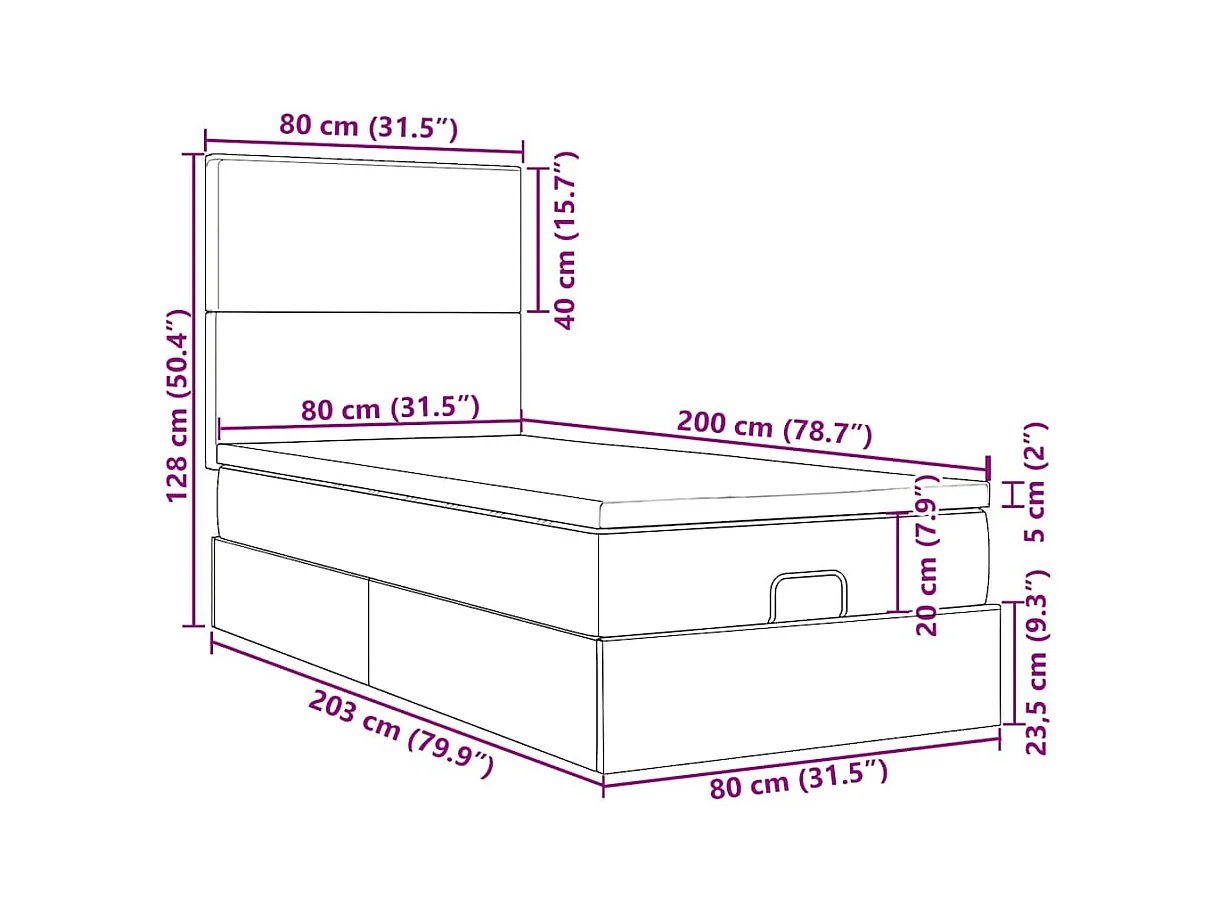Cadre de lit ottoman avec matelas gris foncé 80x200 cm velours