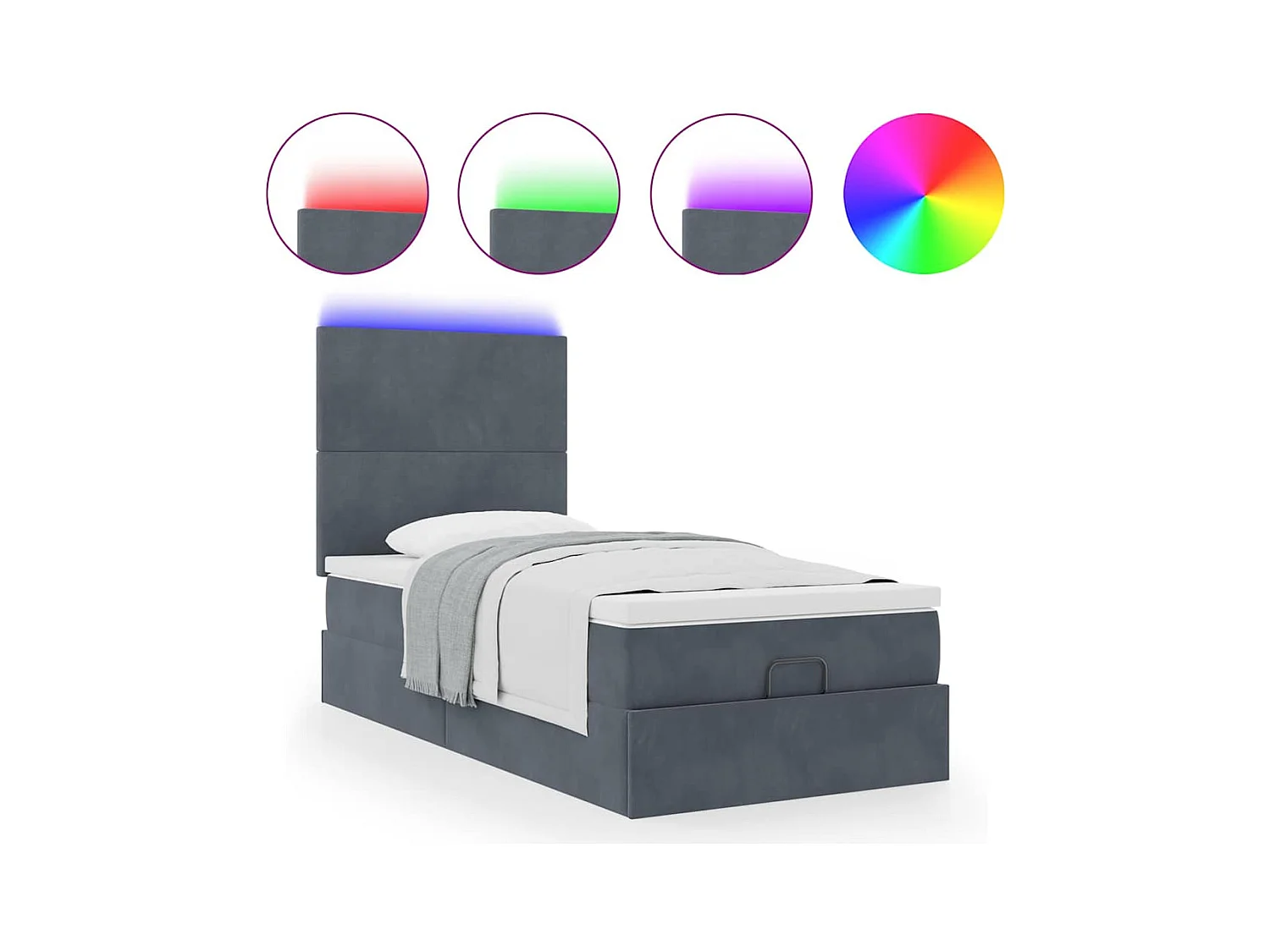 Cadre de lit ottoman avec matelas gris foncé 80x200 cm velours