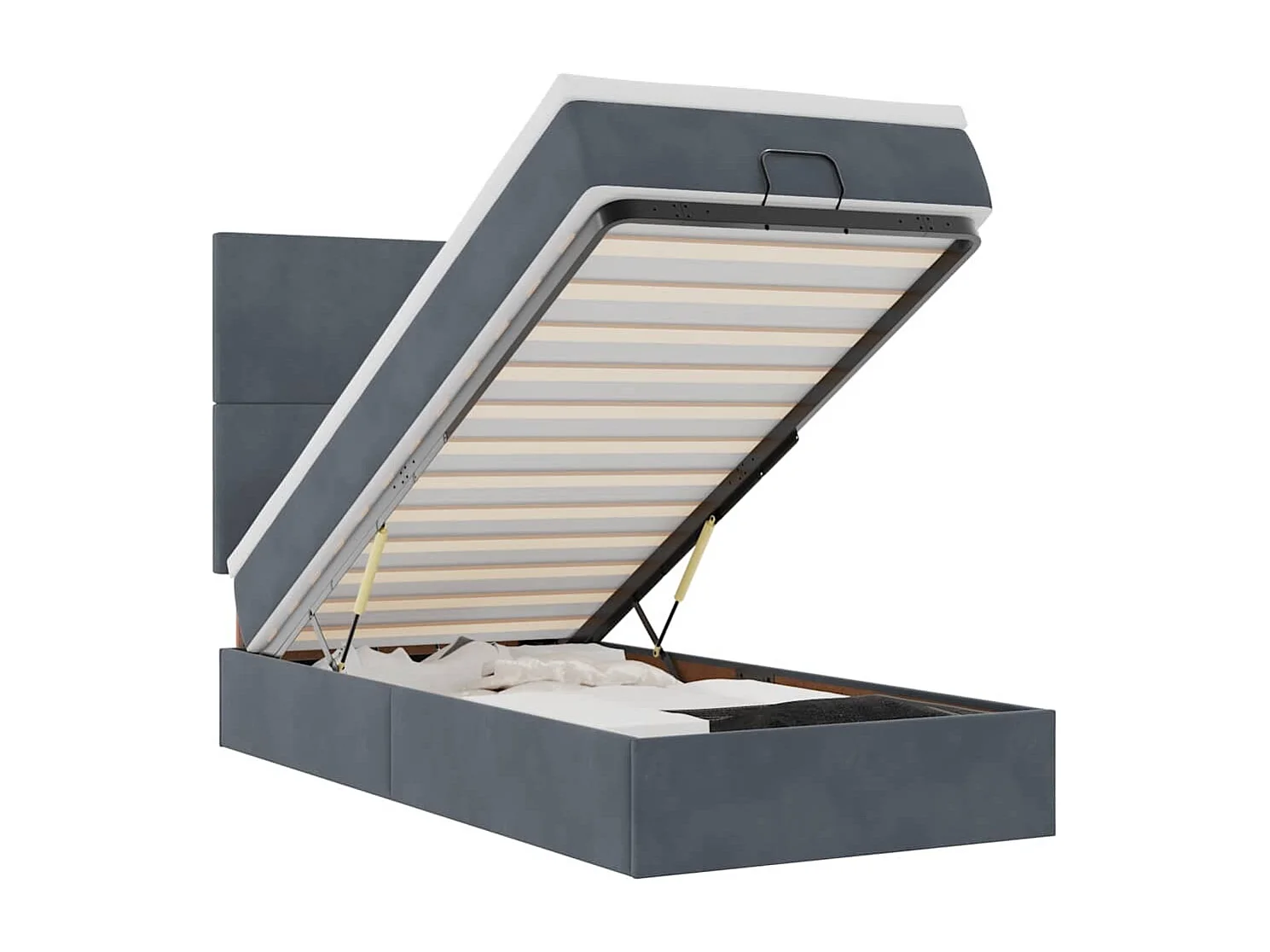 Estrutura cama otomana colchões 80x200cm veludo cinzento escuro