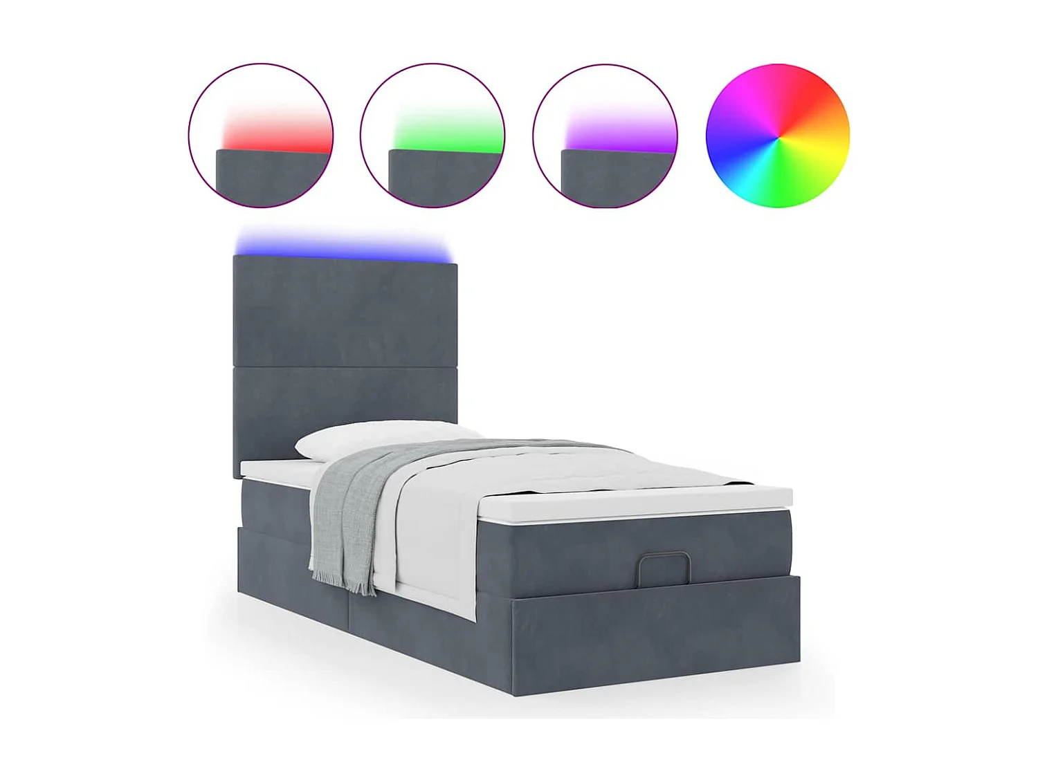 Ottoman bed met matrassen en LED's 80x200cm fluweel donkergrijs