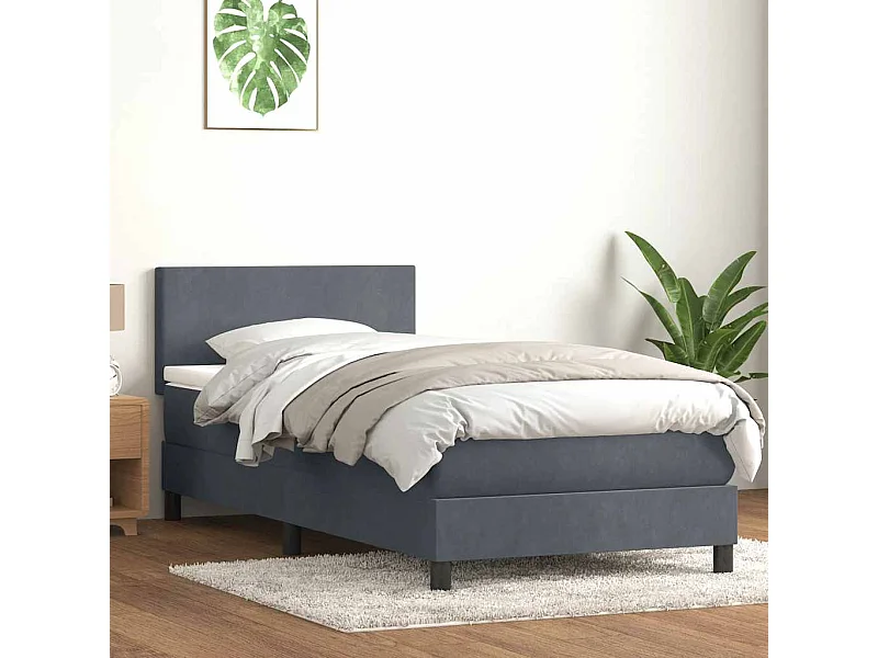 Sommier à lattes de lit et matelas et LED gris foncé 80x220 cm velours