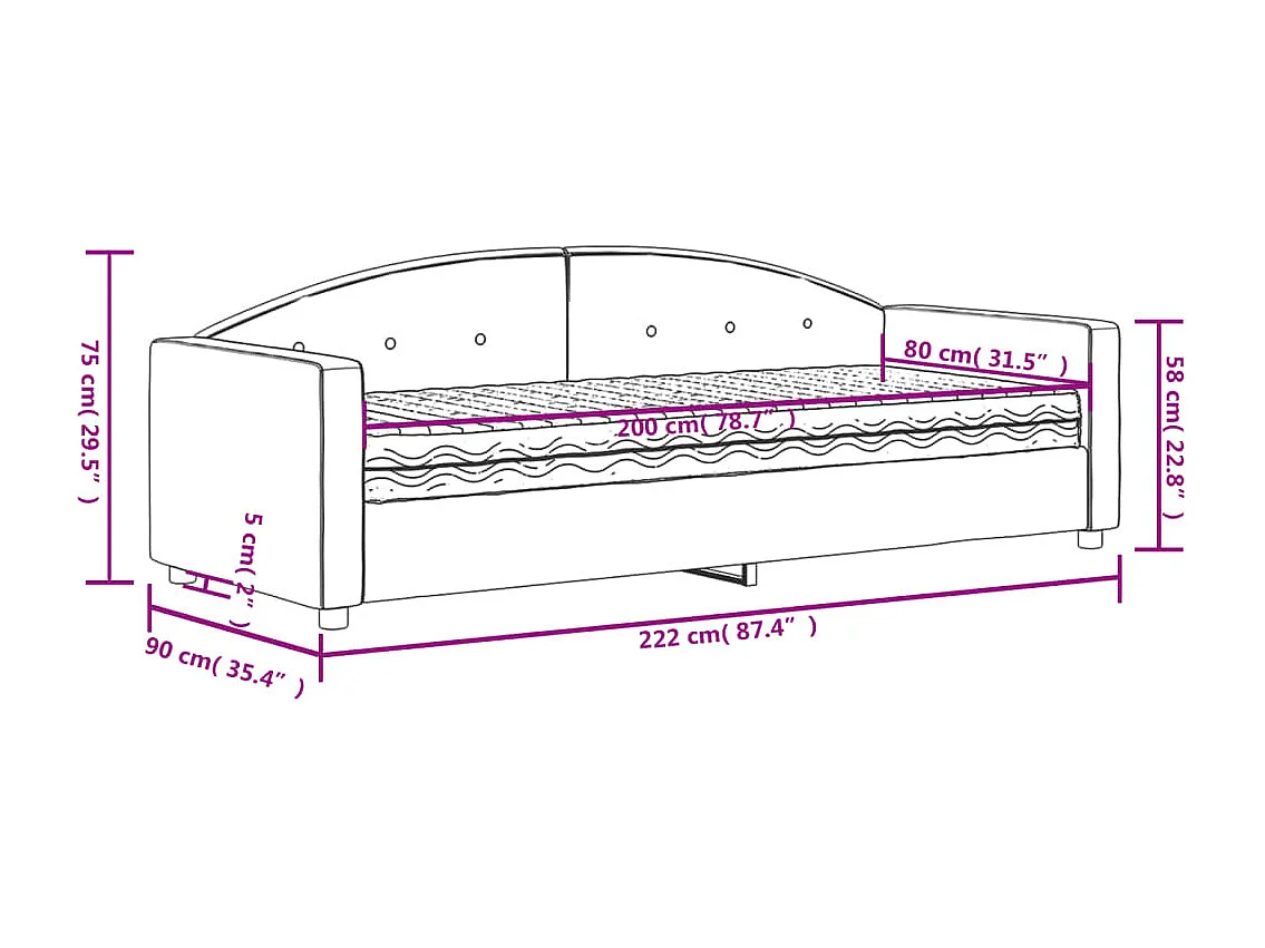 Lit de jour avec matelas gris foncé 80x200 cm velours