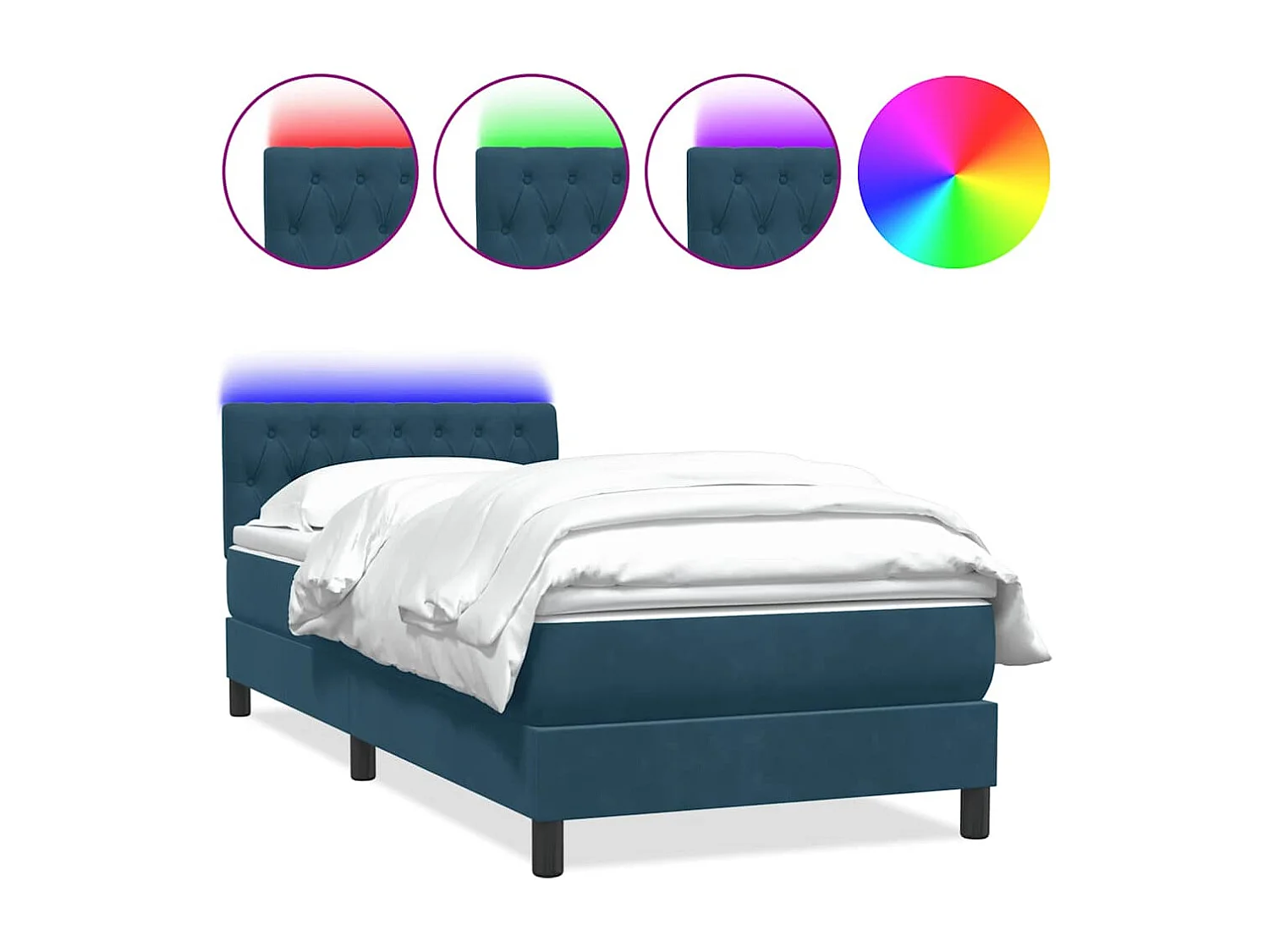 Sommier à lattes de lit et matelas et LED bleu foncé 80x220 cm velours