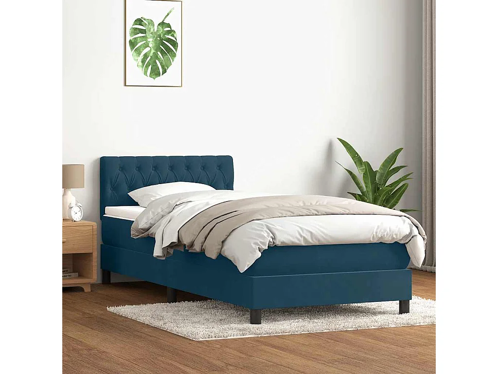 Sommier à lattes de lit et matelas et LED bleu foncé 80x220 cm velours