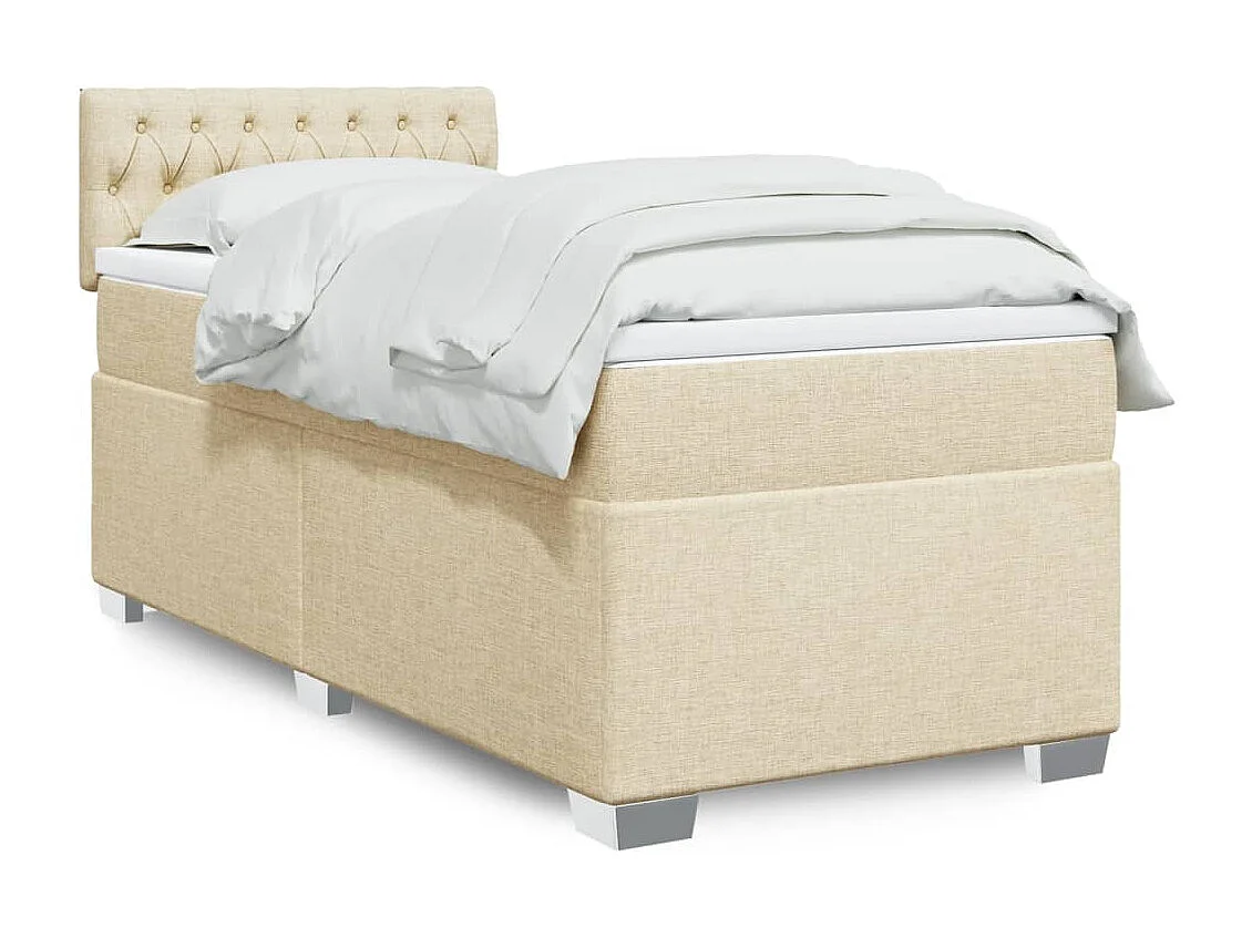Cama box spring con colchón tela color crema 80x200 cm