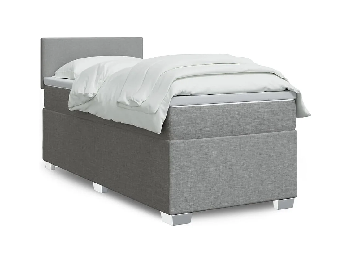 Cama box spring con colchón tela gris claro 80x200 cm
