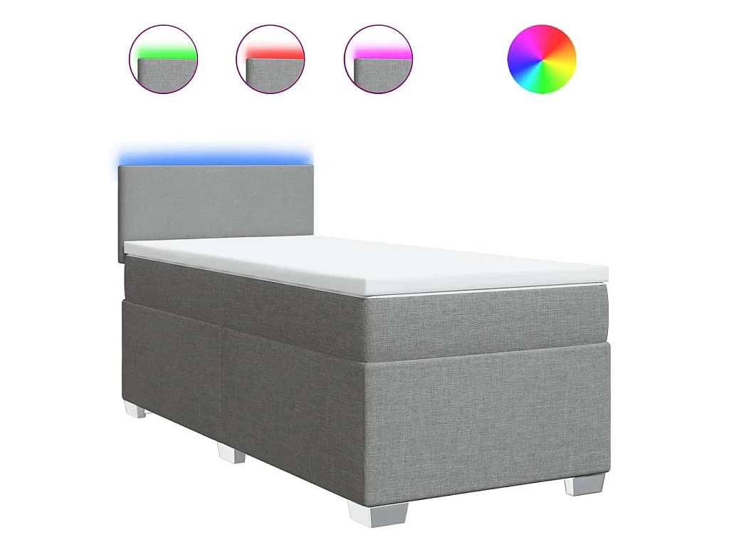 Cama box spring con colchón tela gris claro 80x200 cm