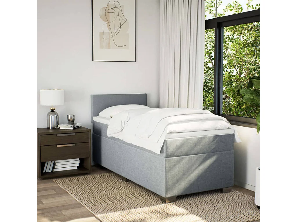 Cama box spring con colchón tela gris claro 80x200 cm