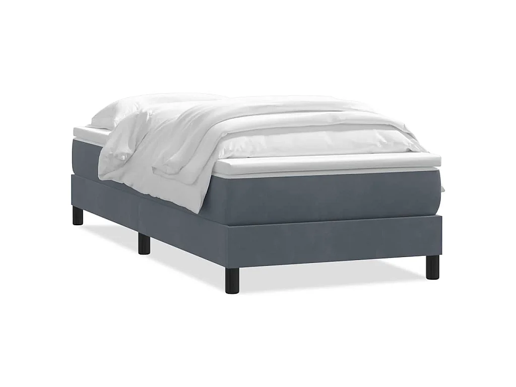 Cama box spring con colchón terciopelo gris oscuro 80x220 cm