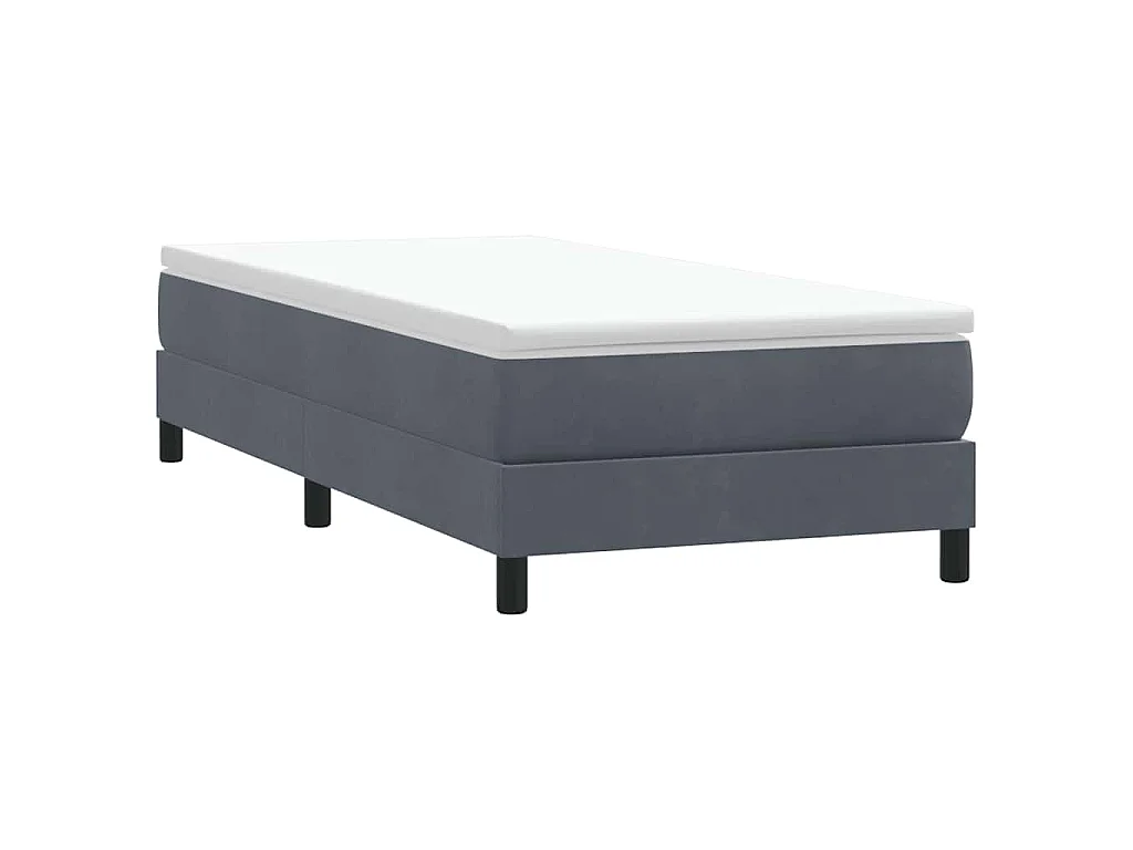 Cama box spring con colchón terciopelo gris oscuro 80x220 cm