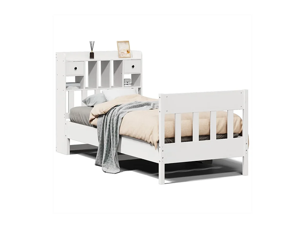 Cadre de lit sans matelas blanc 75x190 cm bois de pin massif