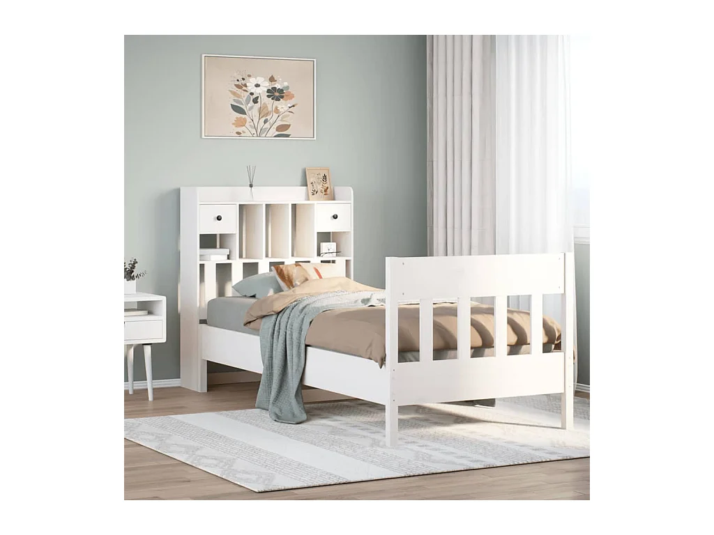 Cadre de lit sans matelas blanc 75x190 cm bois de pin massif