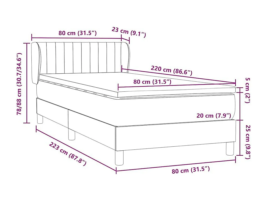 Cama com molas/colchão 80x220 cm veludo preto