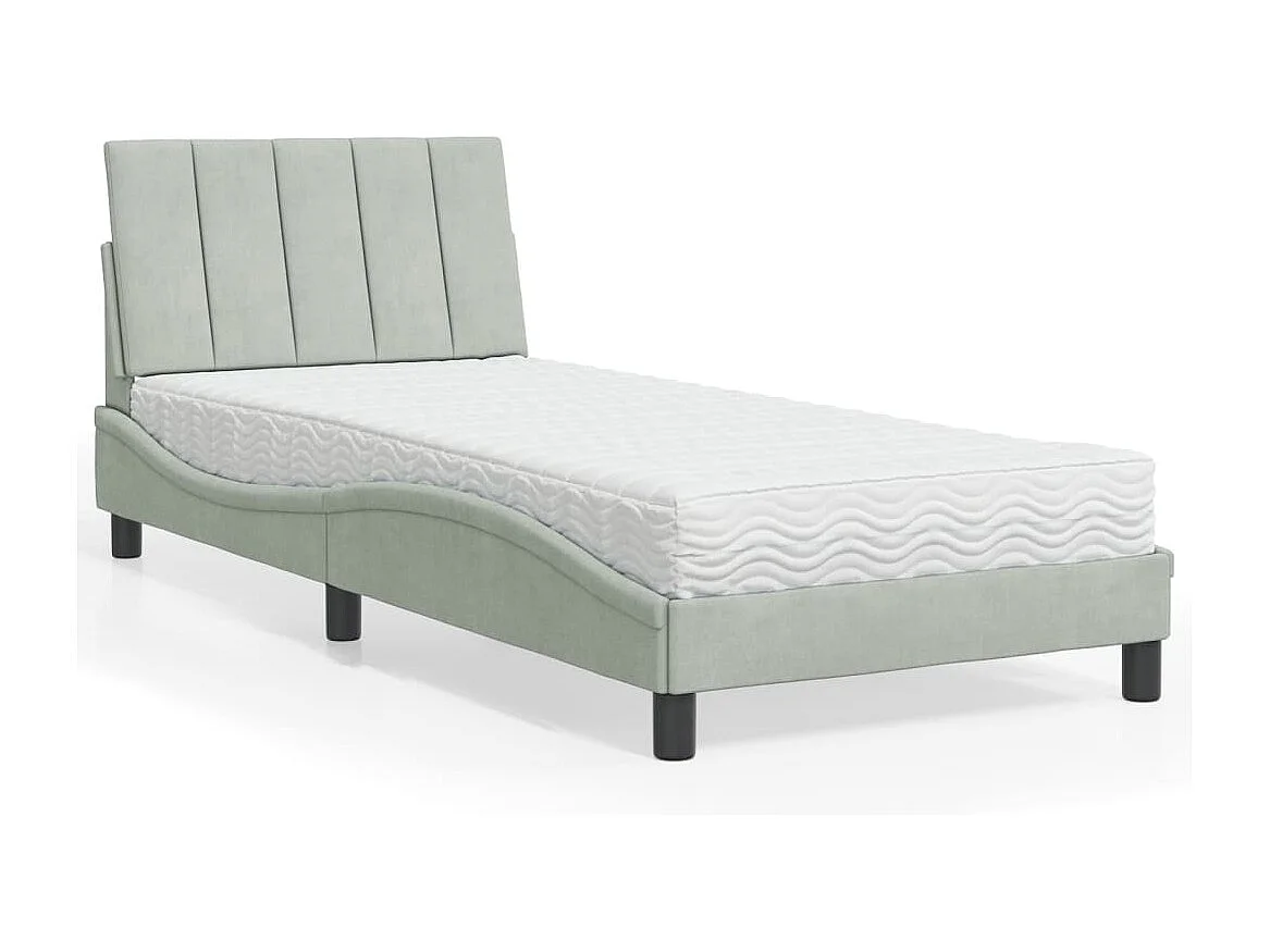 Lit avec matelas Hanko gris clair 80x200 cm velours