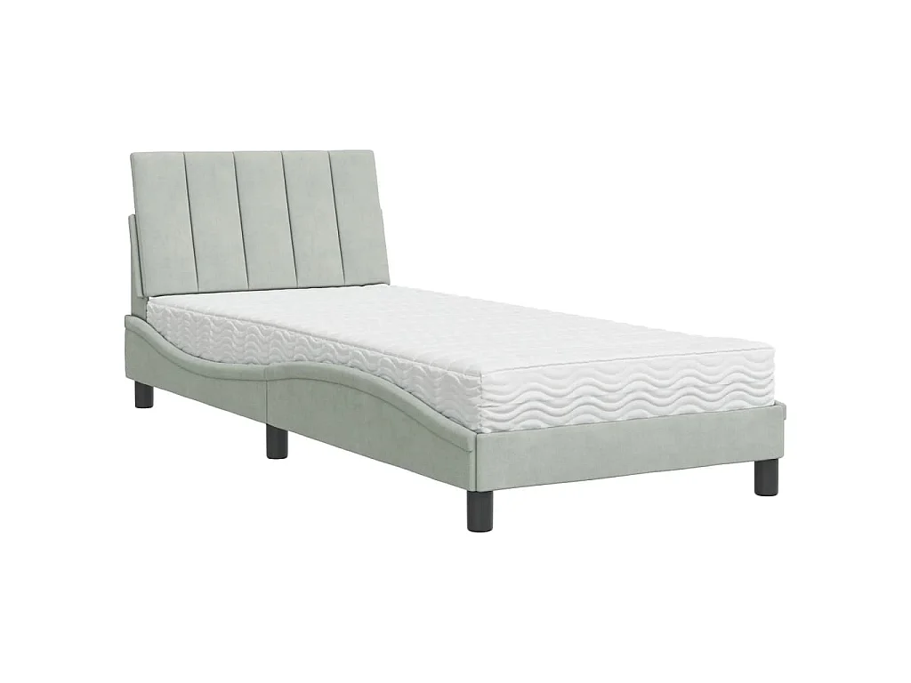 Letto con Materasso Hanko Grigio Chiaro 80x200 cm in Velluto