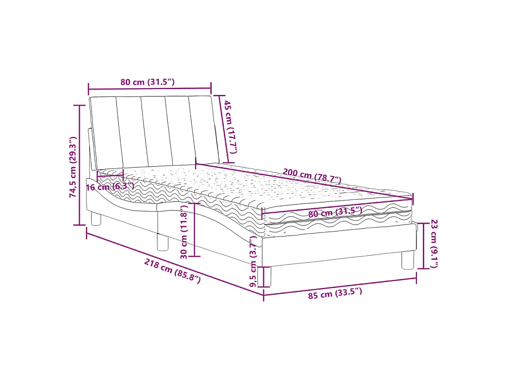 Letto con Materasso Hanko Grigio Chiaro 80x200 cm in Velluto