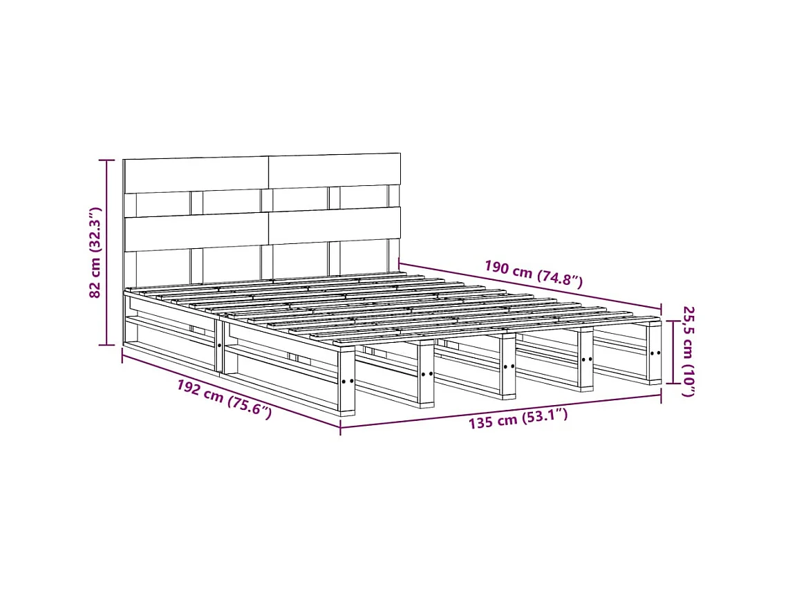 Bedframe zonder matras massief grenenhout 135x190 cm