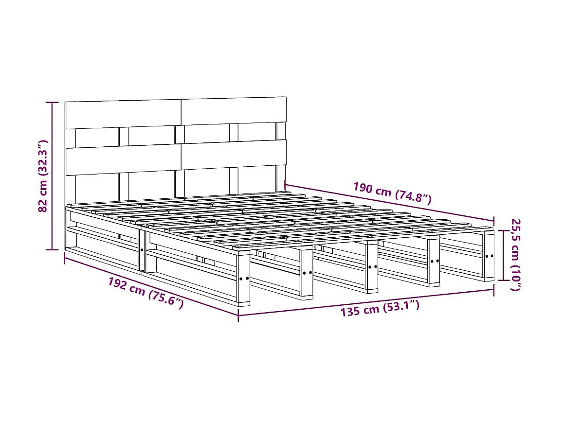 Cadre de lit sans matelas 135x190 cm bois de pin massif