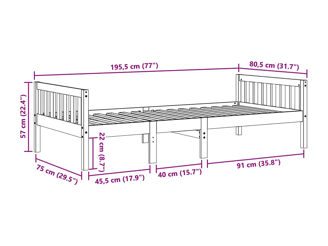 Kinderbett ohne Matratze Weiß 75x190 cm Massivholz Kiefer