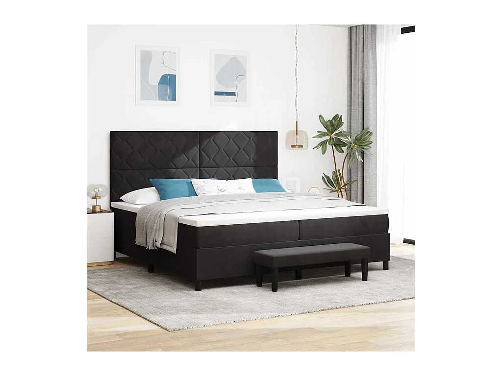 Lit à ressorts avec matelas Noir 200 x 200 cm Velours