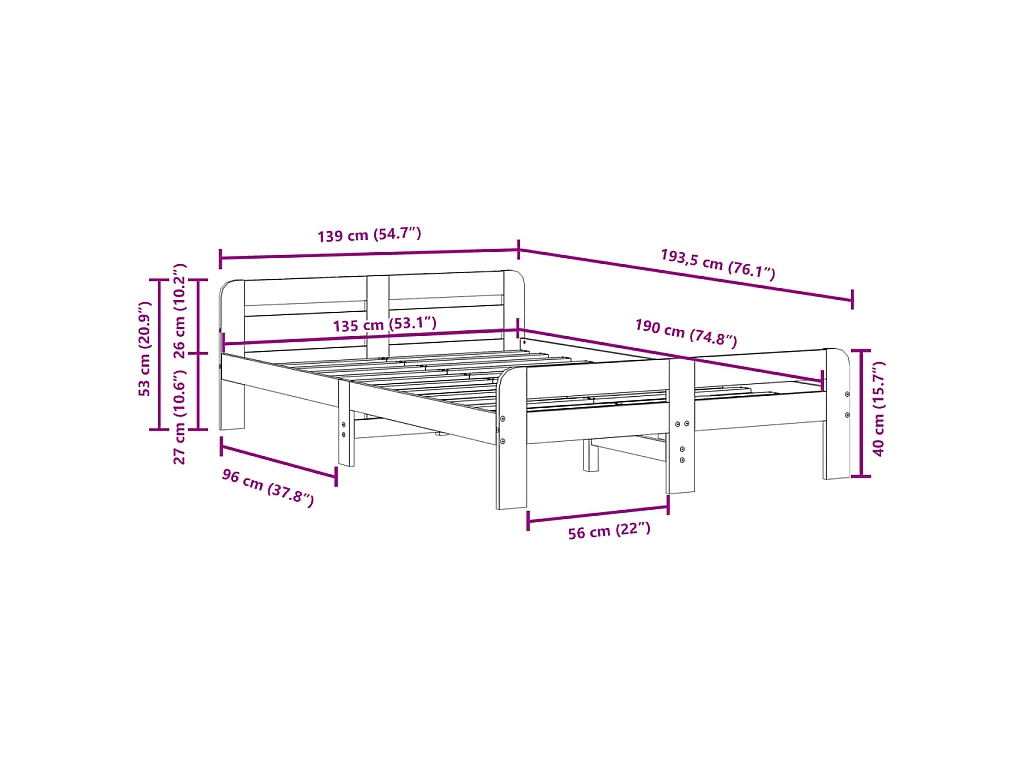 Bedframe zonder matras massief grenenhout wasbruin 135x190 cm