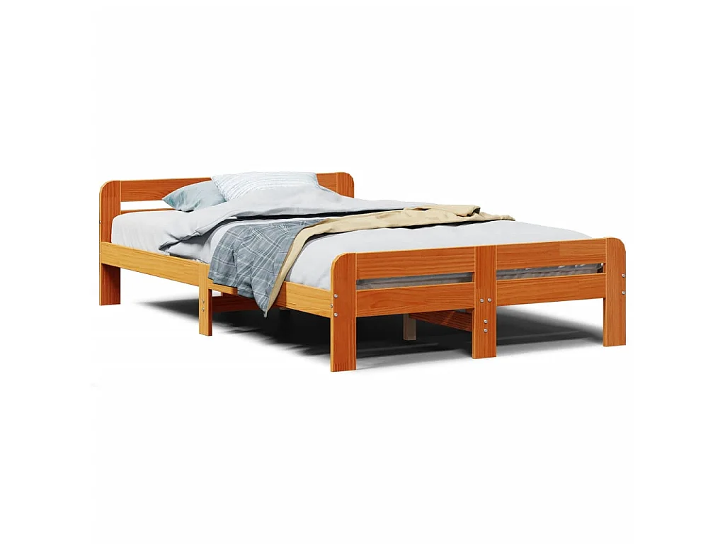 Bedframe zonder matras massief grenenhout wasbruin 135x190 cm
