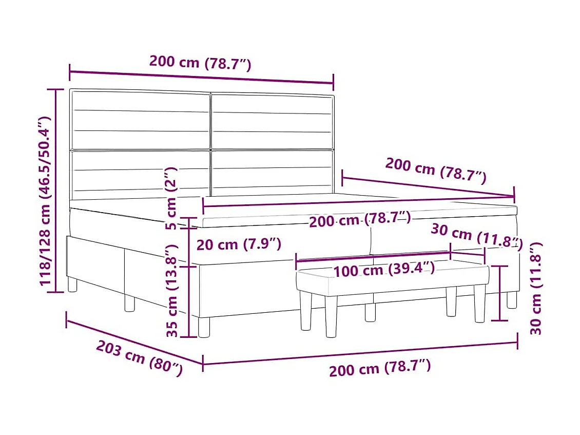 Lit à ressorts avec matelas Crème 200 x 200 cm tissu